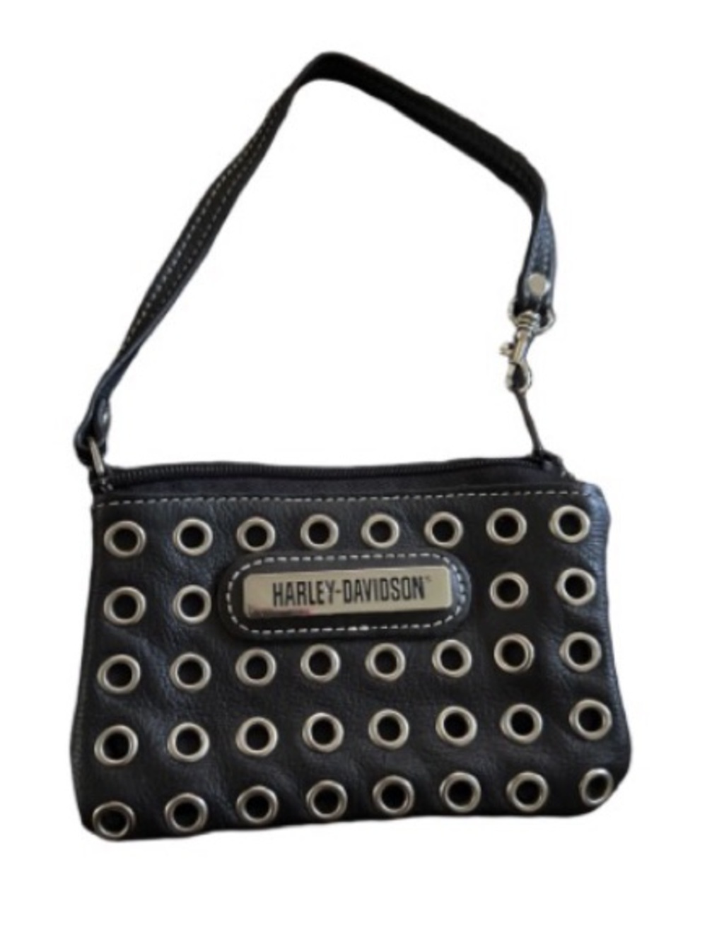 Harley-Davidson vintage  Black Leather Grommet Wristlet